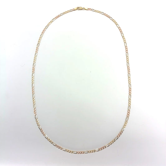 14K Tricolor Solid Gold Figaro Necklace | 22 Inches, 3.3mm 8.33 grams