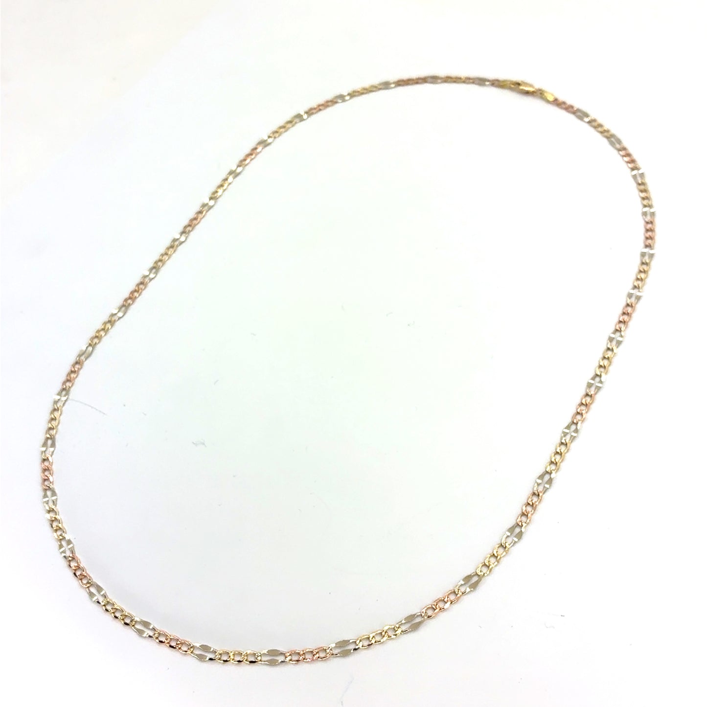 14K Tricolor Mocca Figaro Necklace | 22 Inches, 3.7mm, 7.7 grams