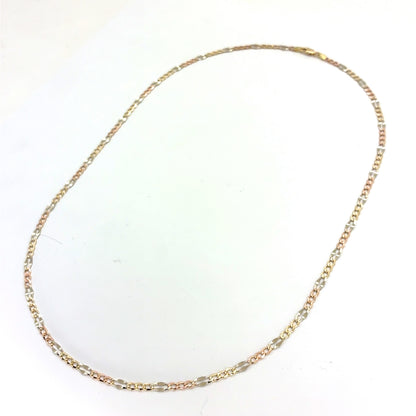 14K Tricolor Mocca Figaro Necklace | 22 Inches, 3.7mm, 7.7 grams