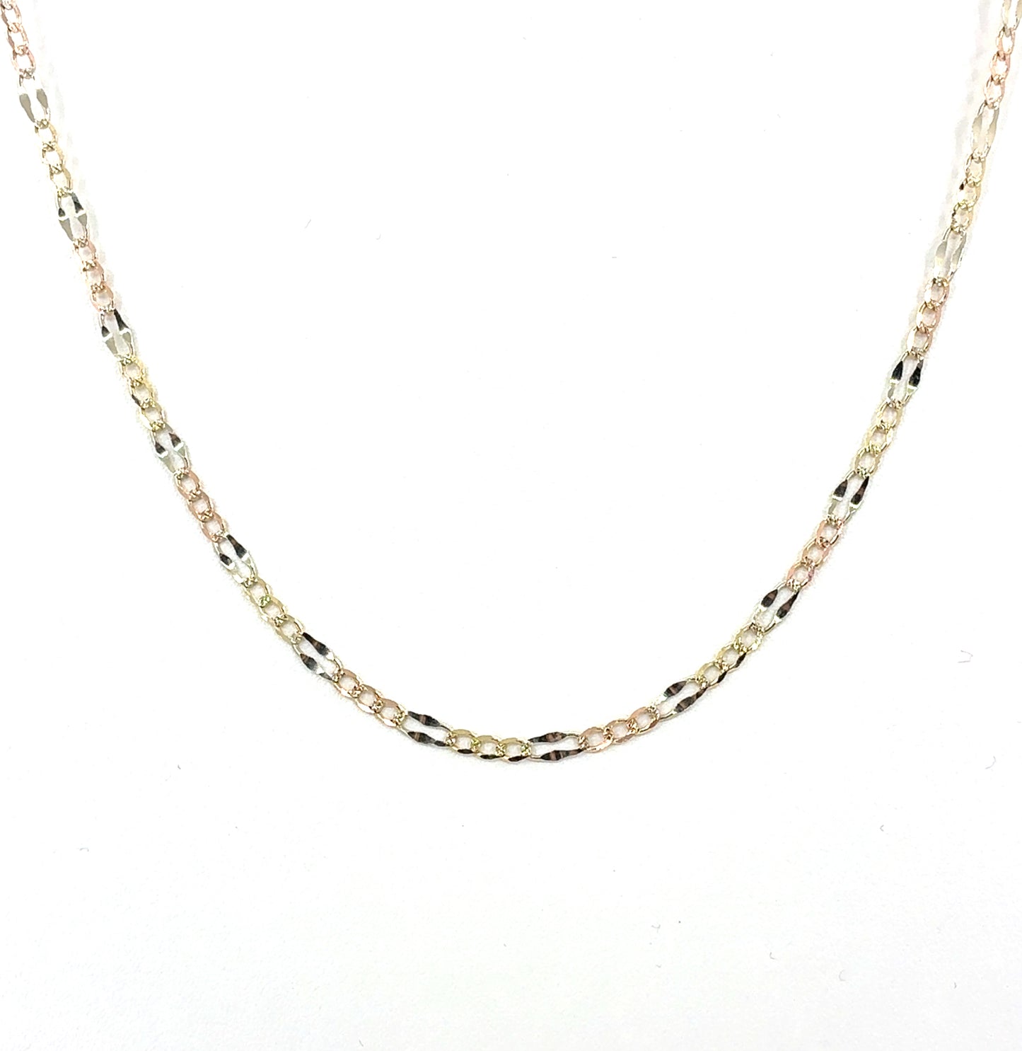 14K Tricolor Mocca Figaro Necklace | 22 Inches, 3.7mm, 7.7 grams