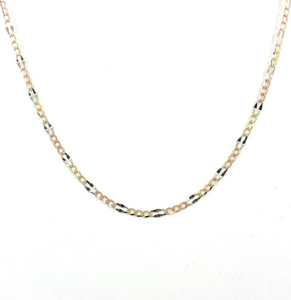 14K Tricolor Mocca Figaro Necklace | 22 Inches, 3.7mm, 7.7 grams