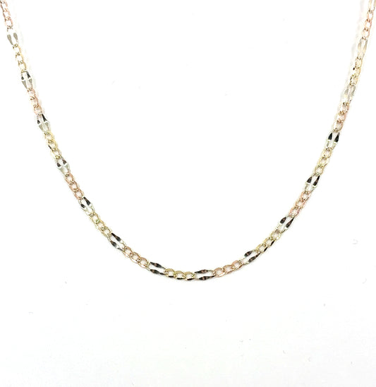 14K Tricolor Mocca Figaro Necklace | 22 Inches, 3.7mm, 7.7 grams