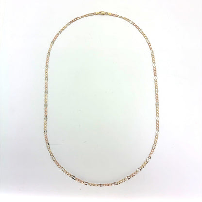 14K Tricolor Mocca Figaro Necklace | 22 Inches, 3.7mm, 7.7 grams