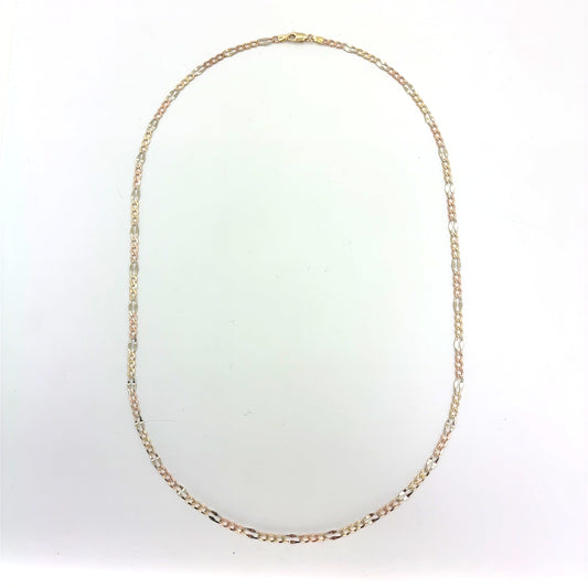 14K Tricolor Mocca Figaro Necklace | 22 Inches, 3.7mm, 7.7 grams
