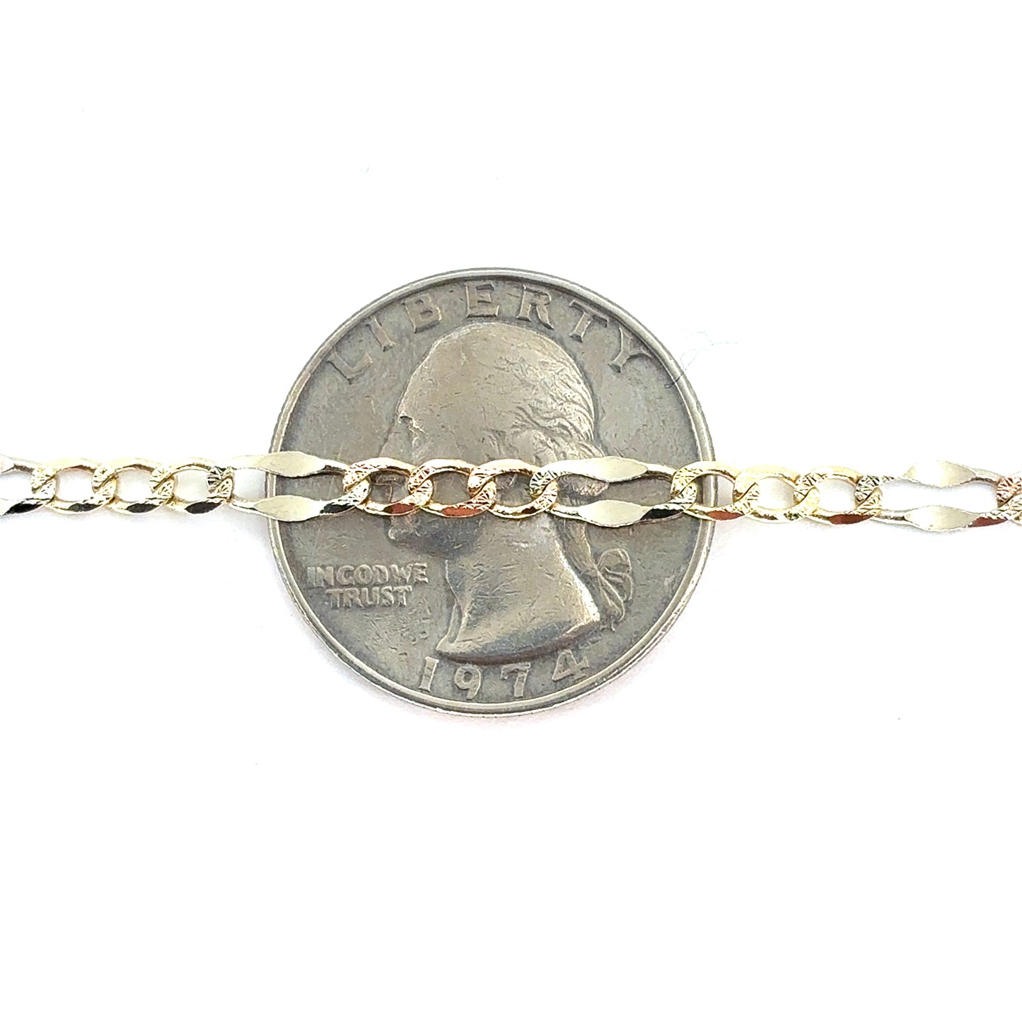 14K Tricolor Mocca Figaro Necklace | 22 Inches, 3.7mm, 7.7 grams