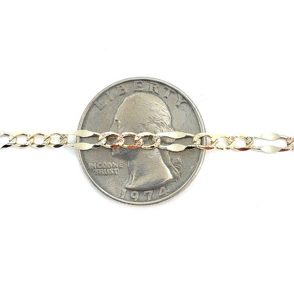 14K Tricolor Mocca Figaro Necklace | 22 Inches, 3.7mm, 7.7 grams