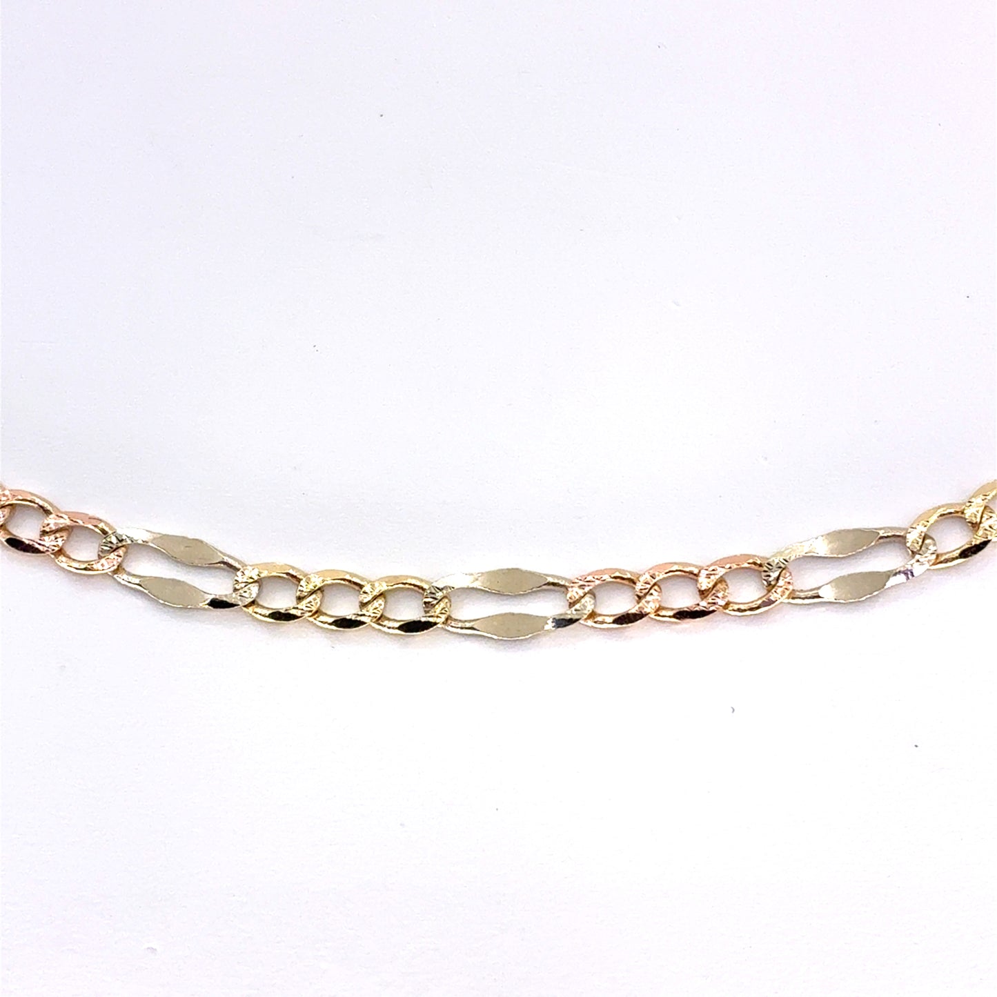 14K Tricolor Mocca Figaro Necklace | 22 Inches, 3.7mm, 7.7 grams
