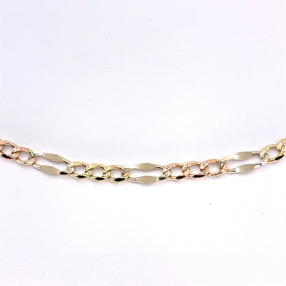 14K Tricolor Mocca Figaro Necklace | 22 Inches, 3.7mm, 7.7 grams