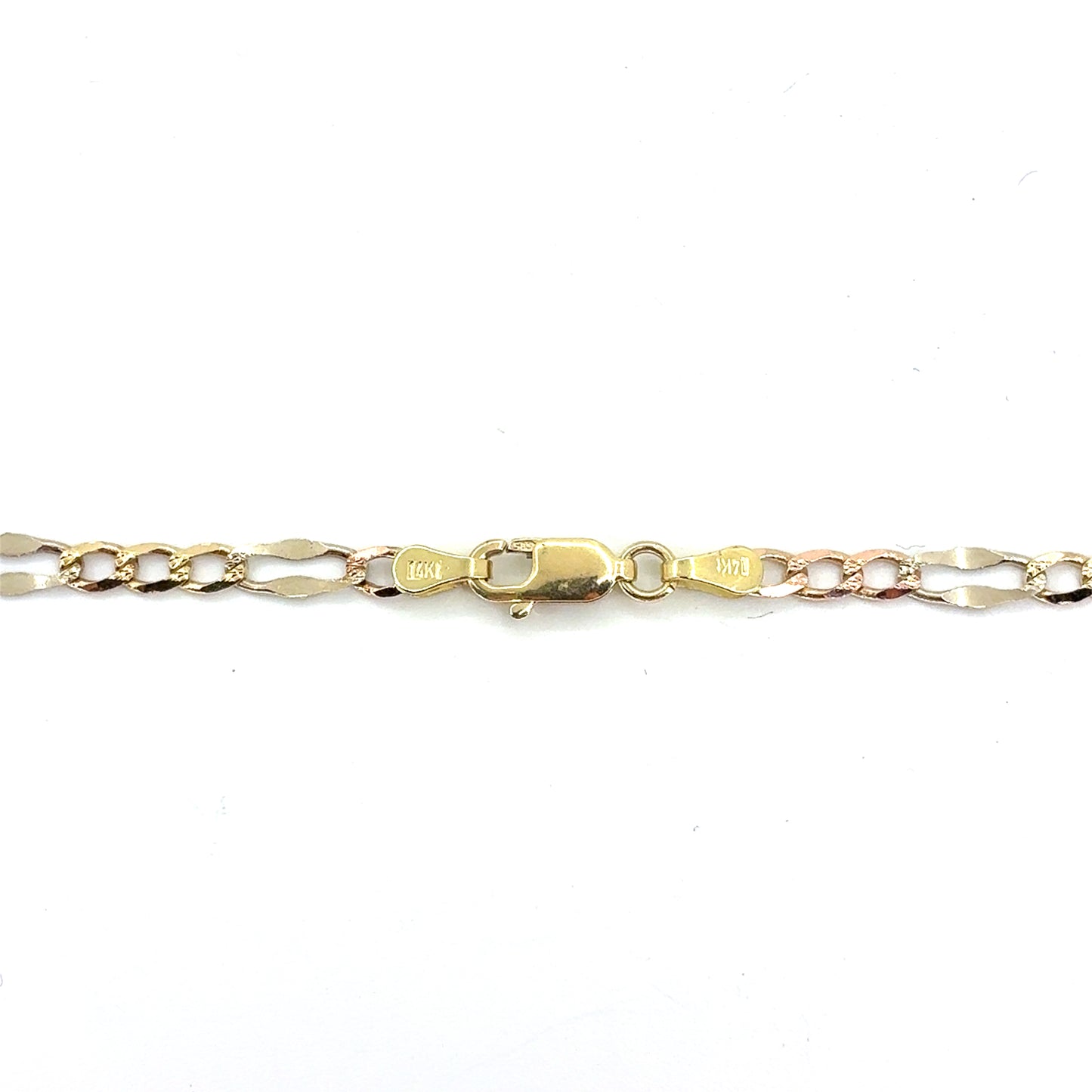 14K Tricolor Mocca Figaro Necklace | 22 Inches, 3.7mm, 7.7 grams
