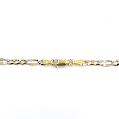 14K Tricolor Mocca Figaro Necklace | 22 Inches, 3.7mm, 7.7 grams