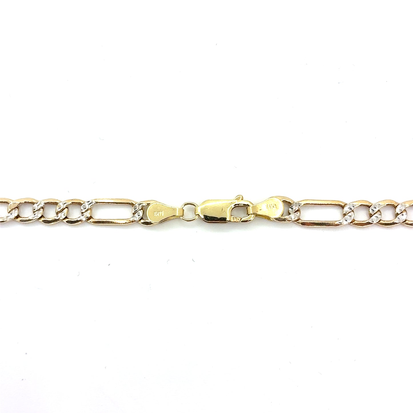 14K Two Tone Solid Gold Diamond Cut Figaro Necklace | 24 Inches, 5mm 10.54 grams