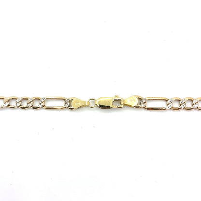 14K Two Tone Solid Gold Diamond Cut Figaro Necklace | 24 Inches, 5mm 10.54 grams