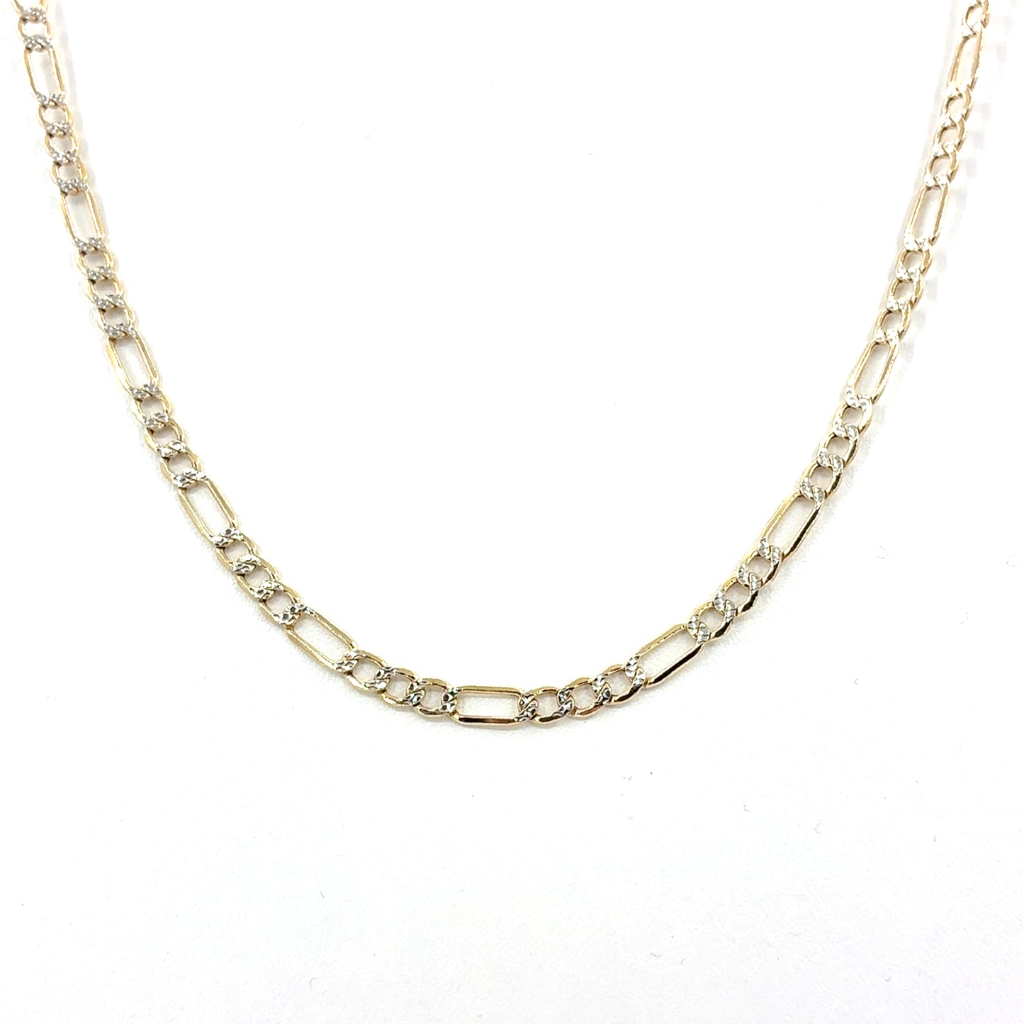 14K Two Tone Solid Gold Diamond Cut Figaro Necklace | 24 Inches, 5mm 10.54 grams