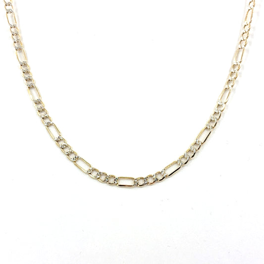 14K Two Tone Solid Gold Diamond Cut Figaro Necklace | 24 Inches, 5mm 10.54 grams