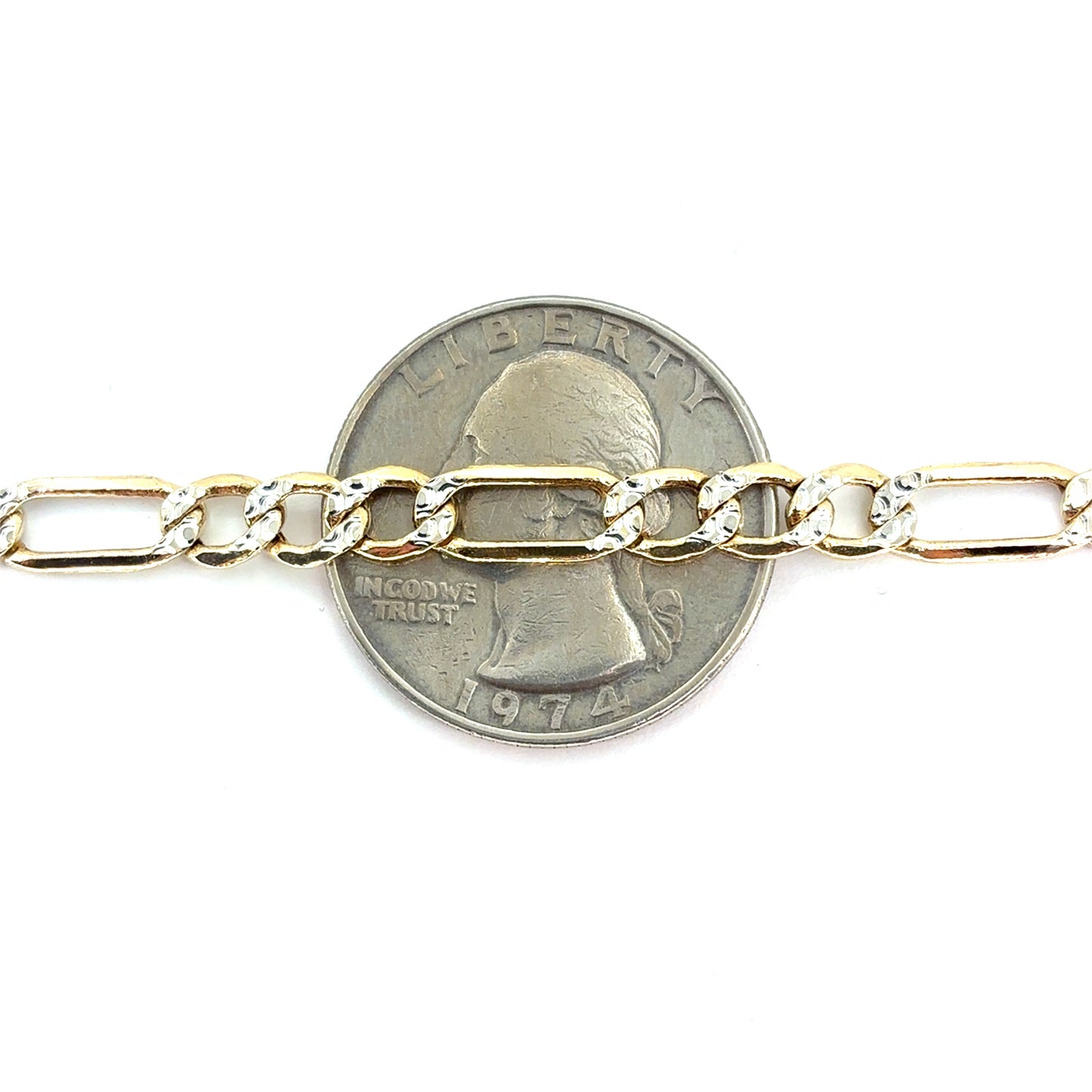 14K Two Tone Solid Gold Diamond Cut Figaro Necklace | 24 Inches, 5mm 10.54 grams
