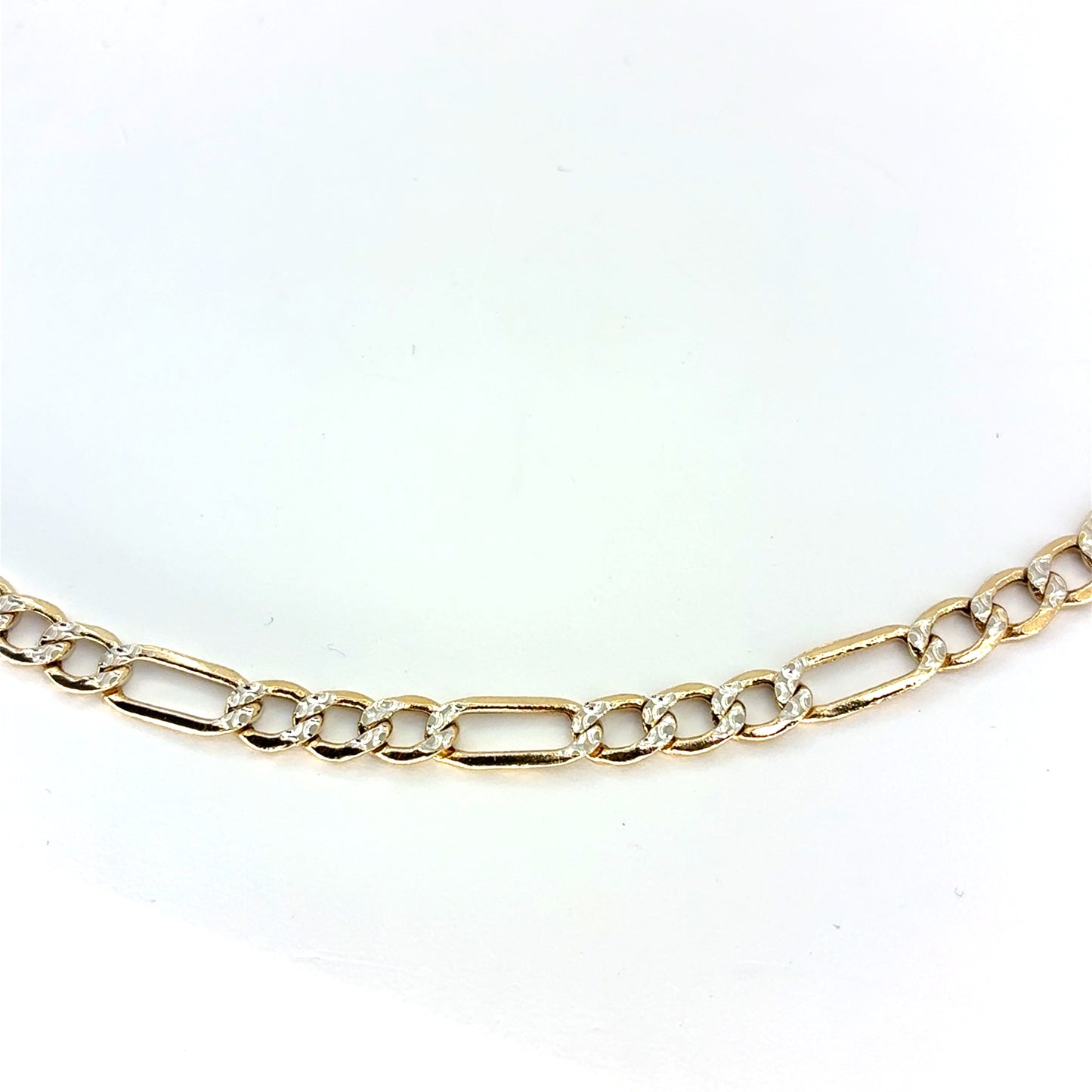14K Two Tone Solid Gold Diamond Cut Figaro Necklace | 24 Inches, 5mm 10.54 grams