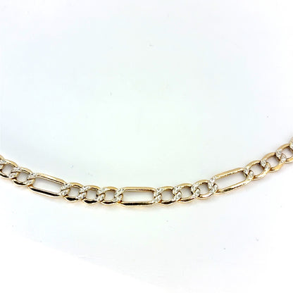 14K Two Tone Solid Gold Diamond Cut Figaro Necklace | 24 Inches, 5mm 10.54 grams