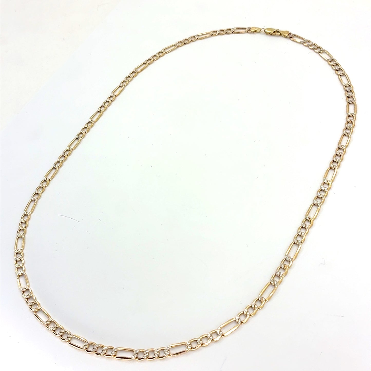 14K Two Tone Solid Gold Diamond Cut Figaro Necklace | 24 Inches, 5mm 10.54 grams