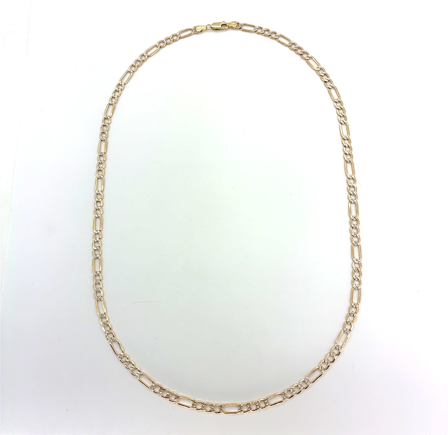 14K Two Tone Solid Gold Diamond Cut Figaro Necklace | 24 Inches, 5mm 10.54 grams