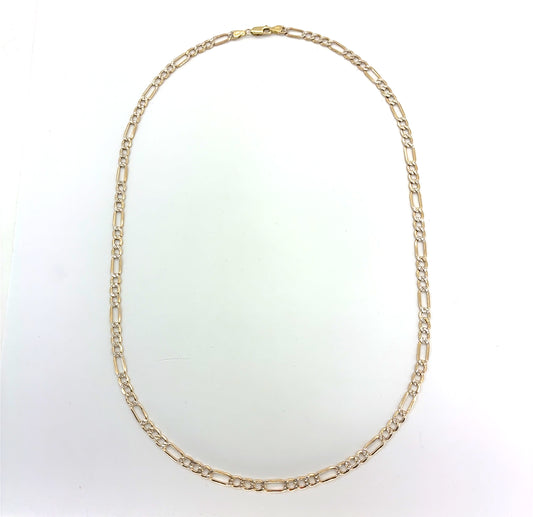 14K Two Tone Solid Gold Diamond Cut Figaro Necklace | 24 Inches, 5mm 10.54 grams