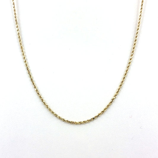 14K Yellow Gold Solid Rope Necklace | 20 Inches, 1.8mm, 7.57 grams