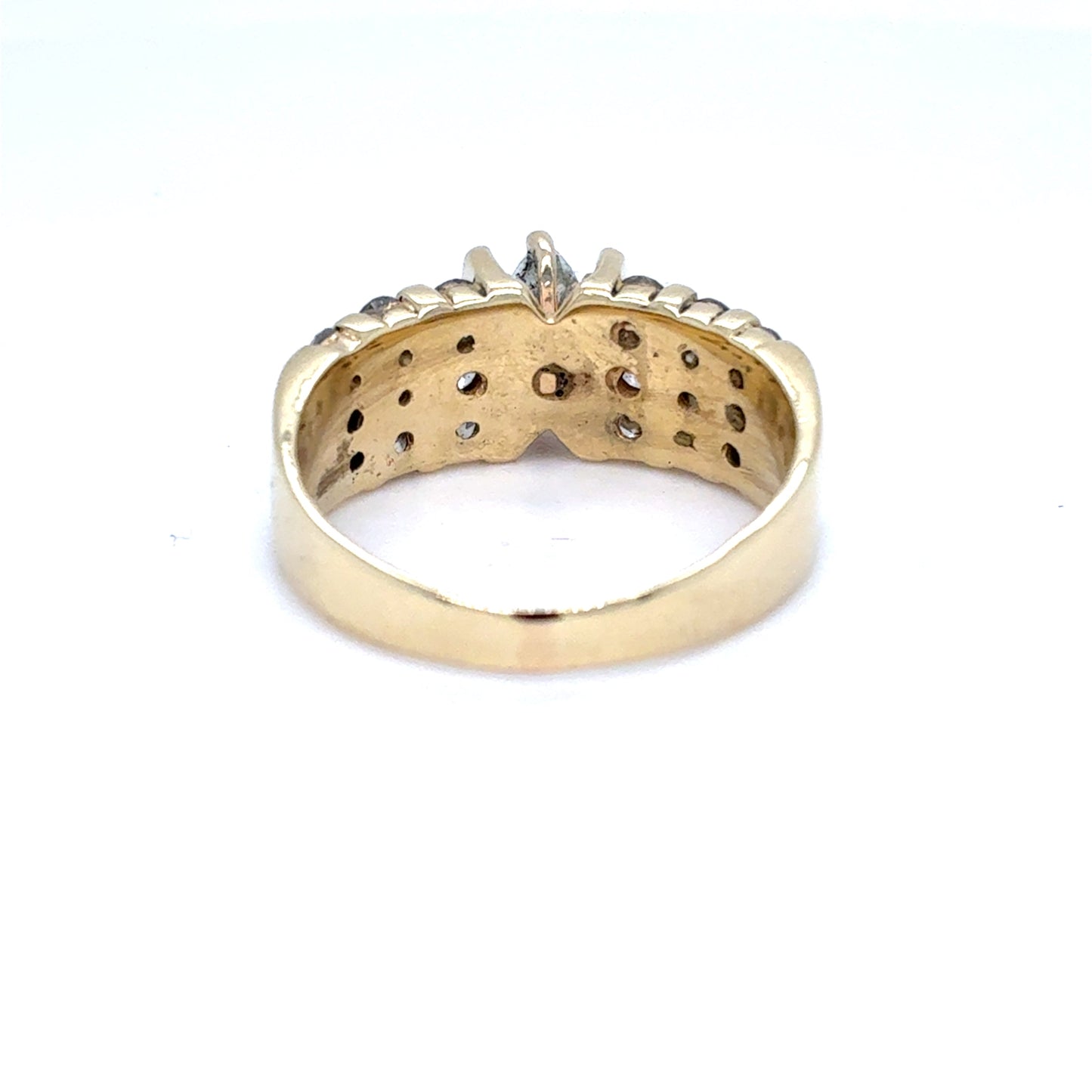14K Yellow Gold Natural Diamond Marquise Channel Set Ring | Marquise & Round 0.90 TCW, F-H SI1-SI2, Size 7