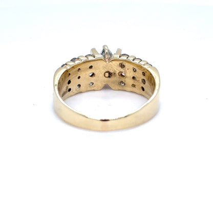14K Yellow Gold Natural Diamond Marquise Channel Set Ring | Marquise & Round 0.90 TCW, F-H SI1-SI2, Size 7