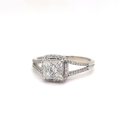 10K White Gold Natural Diamond Cluster Halo Ring | Round Brilliant & Single Cut 0.52 TCW, H SI2, Size 8.5