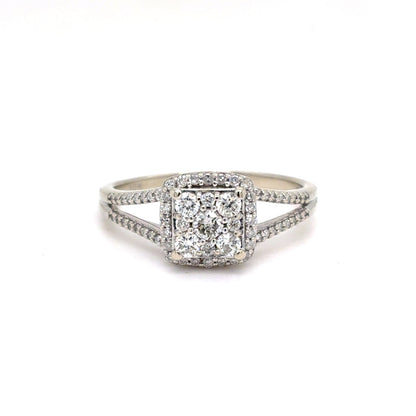 10K White Gold Natural Diamond Cluster Halo Ring | Round Brilliant & Single Cut 0.52 TCW, H SI2, Size 8.5