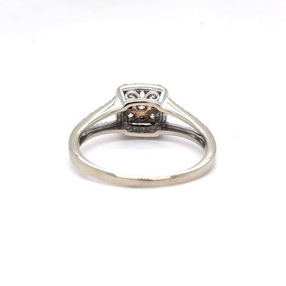 10K White Gold Natural Diamond Cluster Halo Ring | Round Brilliant & Single Cut 0.52 TCW, H SI2, Size 8.5