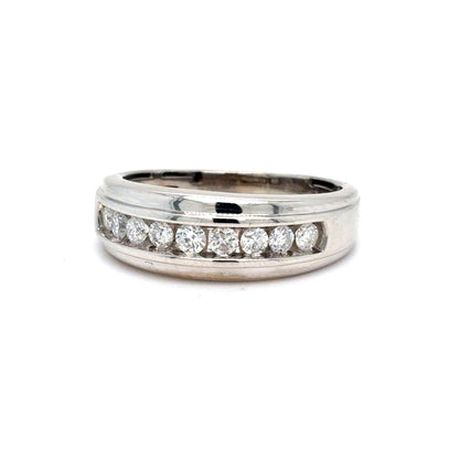 10K White Gold Mens Diamond Channel Set Wedding Band | Round Brilliant 0.50 TCW, G I1, Size 9.5