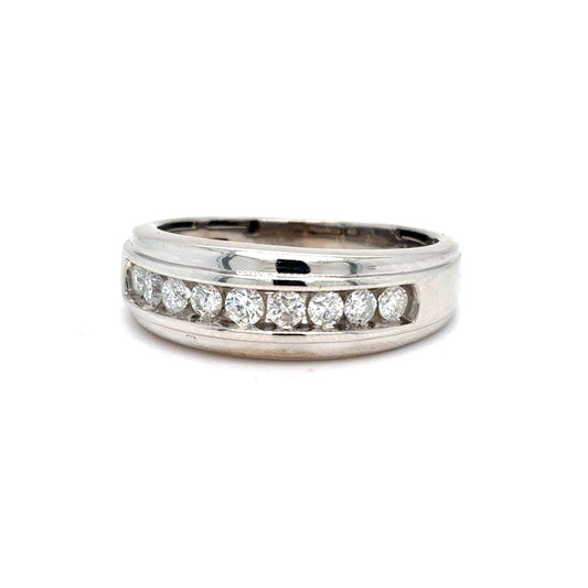 10K White Gold Mens Diamond Channel Set Wedding Band | Round Brilliant 0.50 TCW, G I1, Size 9.5
