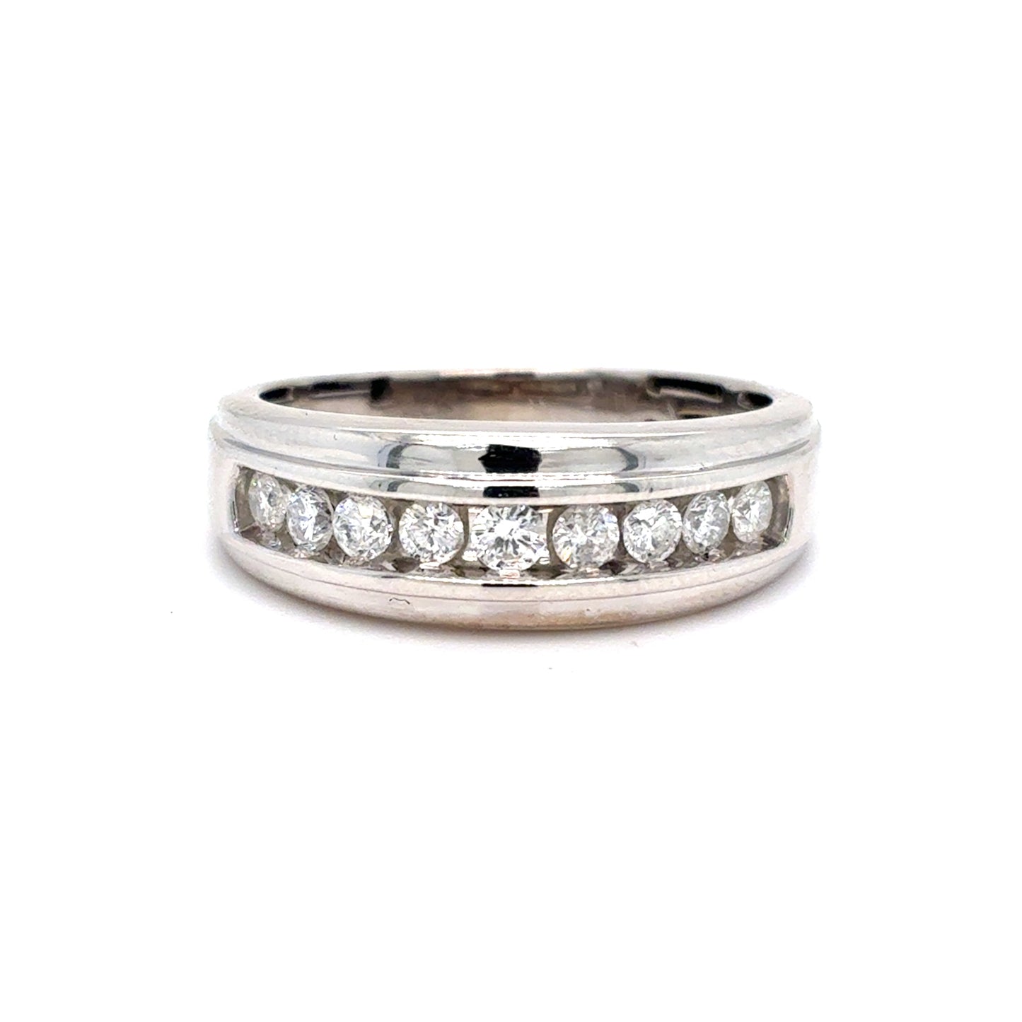 10K White Gold Mens Diamond Channel Set Wedding Band | Round Brilliant 0.50 TCW, G I1, Size 9.5
