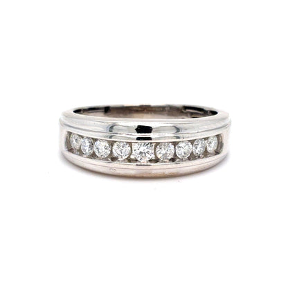 10K White Gold Mens Diamond Channel Set Wedding Band | Round Brilliant 0.50 TCW, G I1, Size 9.5