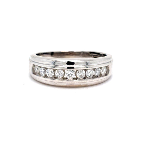 10K White Gold Mens Diamond Channel Set Wedding Band | Round Brilliant 0.50 TCW, G I1, Size 9.5