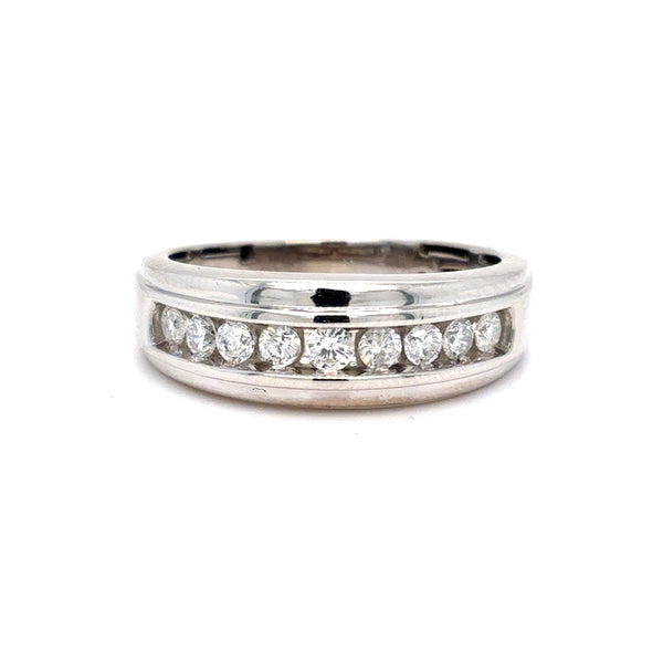 10K White Gold Mens Diamond Channel Set Wedding Band | Round Brilliant 0.50 TCW, G I1, Size 9.5