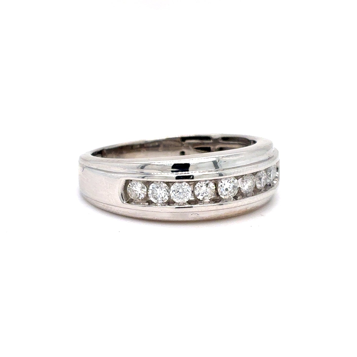 10K White Gold Mens Diamond Channel Set Wedding Band | Round Brilliant 0.50 TCW, G I1, Size 9.5
