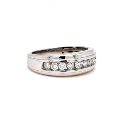 10K White Gold Mens Diamond Channel Set Wedding Band | Round Brilliant 0.50 TCW, G I1, Size 9.5