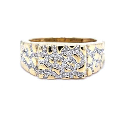 10K Yellow Gold Mens Diamond Pave Nugget Ring | Single Cut 0.45 TCW, I I1, Size 10.5