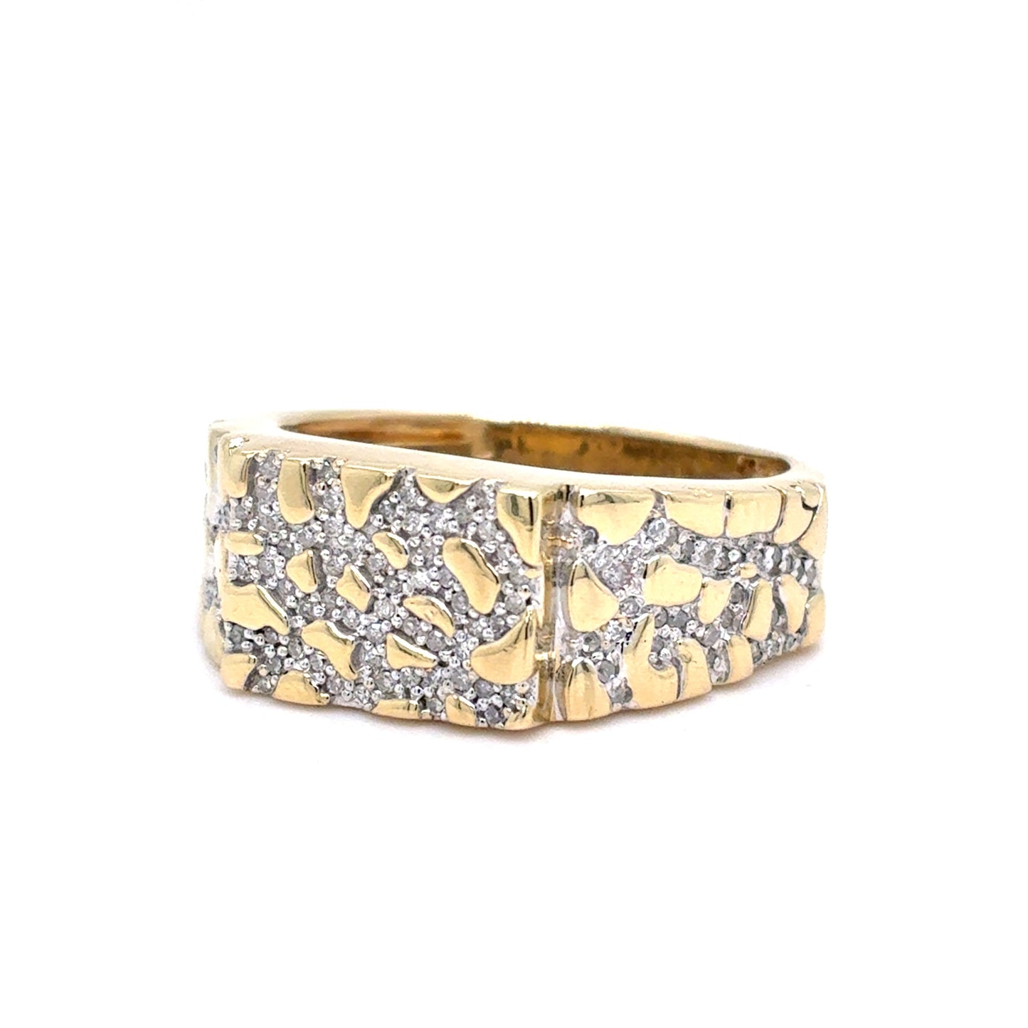 10K Yellow Gold Mens Diamond Pave Nugget Ring | Single Cut 0.45 TCW, I I1, Size 10.5