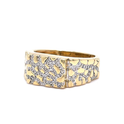 10K Yellow Gold Mens Diamond Pave Nugget Ring | Single Cut 0.45 TCW, I I1, Size 10.5