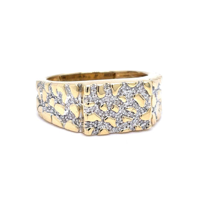 10K Yellow Gold Mens Diamond Pave Nugget Ring | Single Cut 0.45 TCW, I I1, Size 10.5