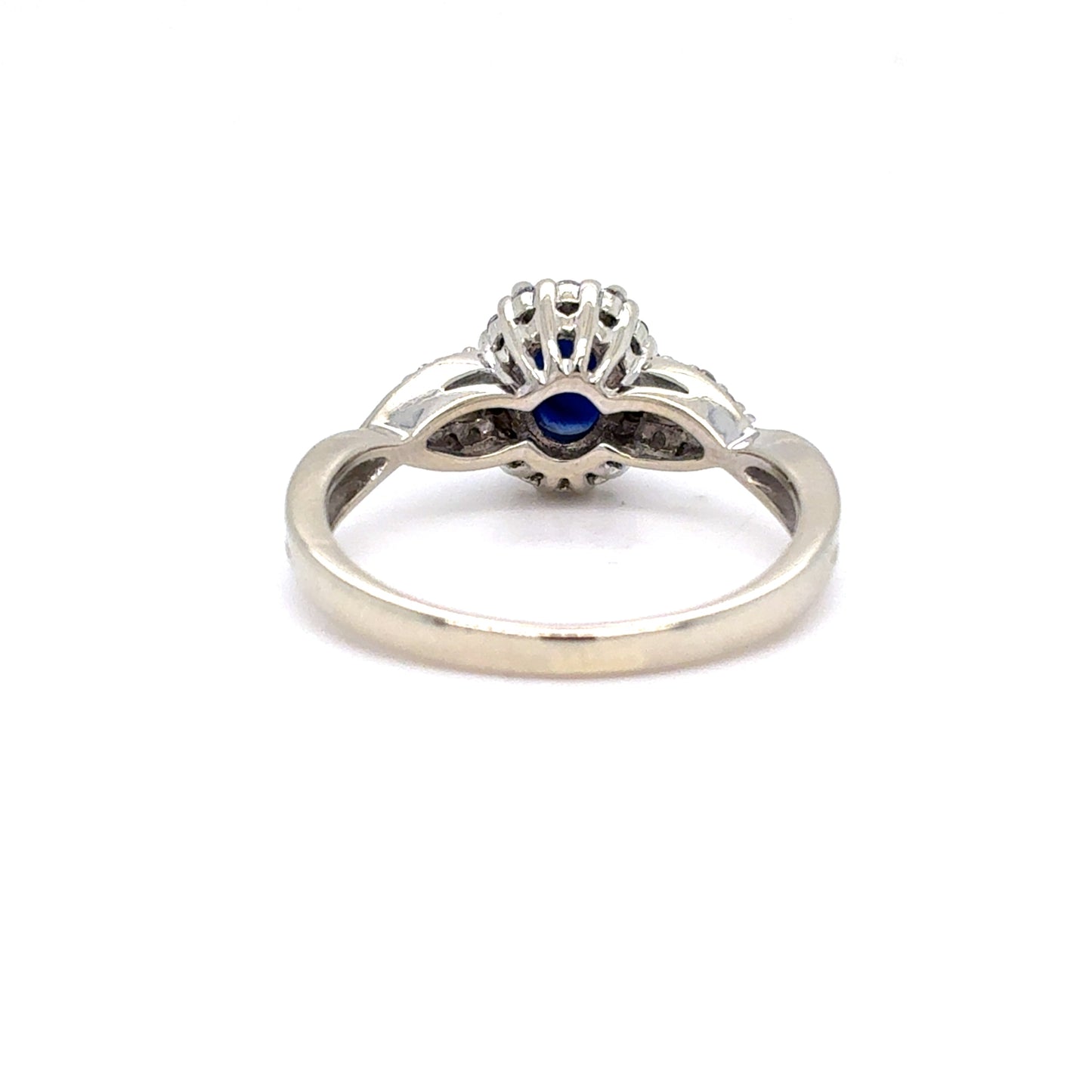 10K White Gold Natural Sapphire & Diamond Halo Ring | Oval 0.96ct, Round 0.19 TCW, G SI1, Size 6.5