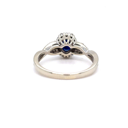 10K White Gold Natural Sapphire & Diamond Halo Ring | Oval 0.96ct, Round 0.19 TCW, G SI1, Size 6.5