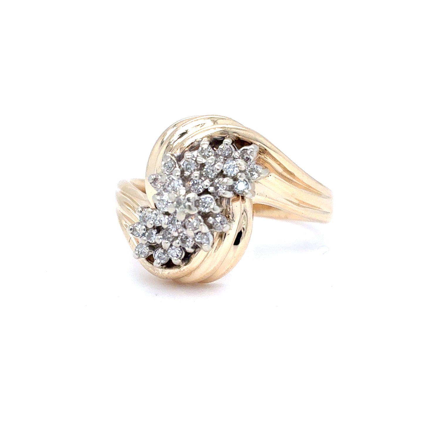 14K Two Tone Gold Natural Diamond Cluster Bypass Ring | Round Brilliant 0.27 TCW, I SI2, Size 8