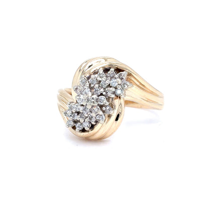 14K Two Tone Gold Natural Diamond Cluster Bypass Ring | Round Brilliant 0.27 TCW, I SI2, Size 8