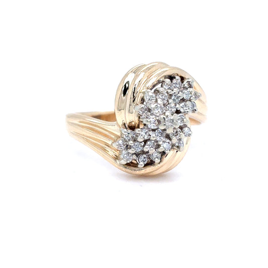 14K Two Tone Gold Natural Diamond Cluster Bypass Ring | Round Brilliant 0.27 TCW, I SI2, Size 8
