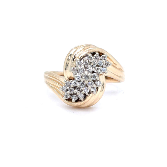 14K Two Tone Gold Natural Diamond Cluster Bypass Ring | Round Brilliant 0.27 TCW, I SI2, Size 8
