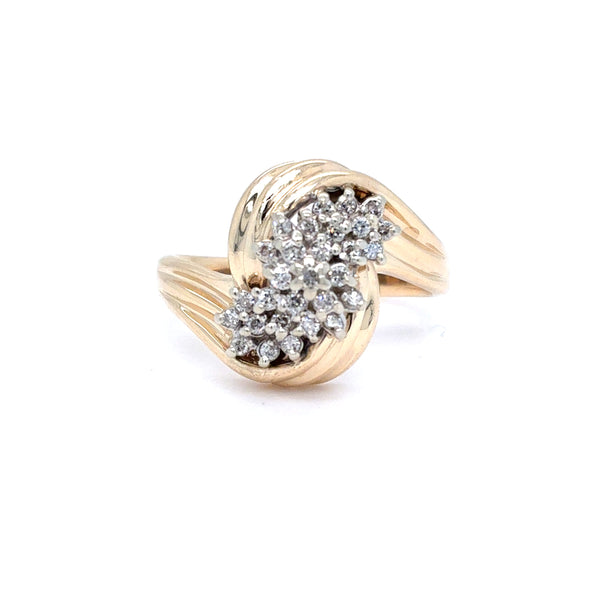 14K Two Tone Gold Natural Diamond Cluster Bypass Ring | Round Brilliant 0.27 TCW, I SI2, Size 8