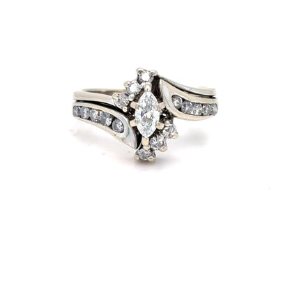 14K White Gold Natural Diamond Marquise Cluster Bridal Ring Set | Marquise & Round 0.46 TCW, G-I SI2-I1, Size 5.5
